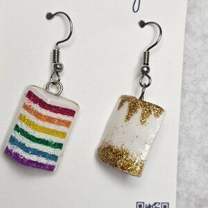 Handmade 3D Rainbow cake slices earrings